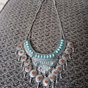 Silver and Turquoise Statement Necklace